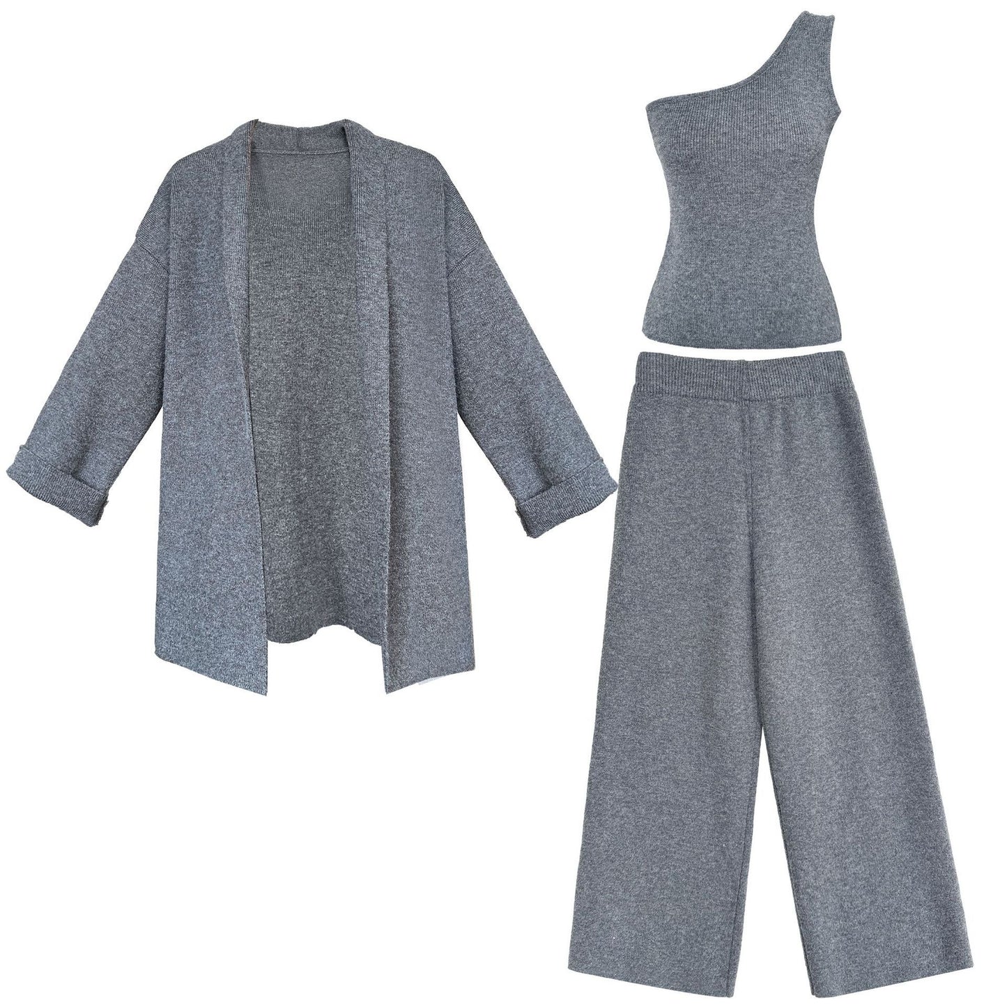 French Simplicity Cardigan Vest Wide Leg Pants Three-piece Set