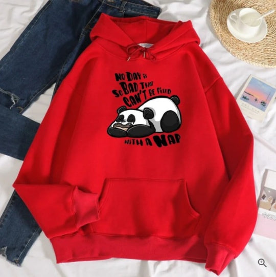 Hooded Plus Fleece Panda Sweater Women's Casual Loose Top