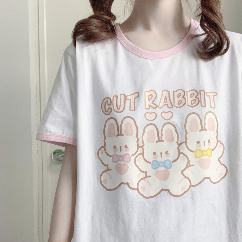 Tutu Print Summer New Cute Soft Girl Sweet Loose Short-sleeved T-shirt Women Pure Cotton T-shirt