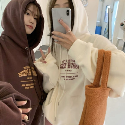 All-match Letter Print Hooded Pullover Sweater Coat - The Number 1 Things