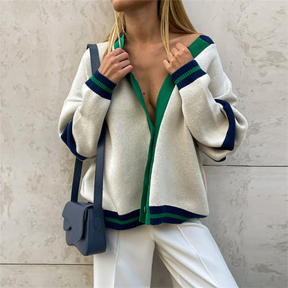 Fashion Color Contrast Striped Minimalist Knitted Loose Sweater - The Number 1 Things