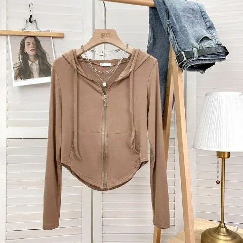 White Hooded Long Sleeve Zipper Short Sweater - The Number 1 Things