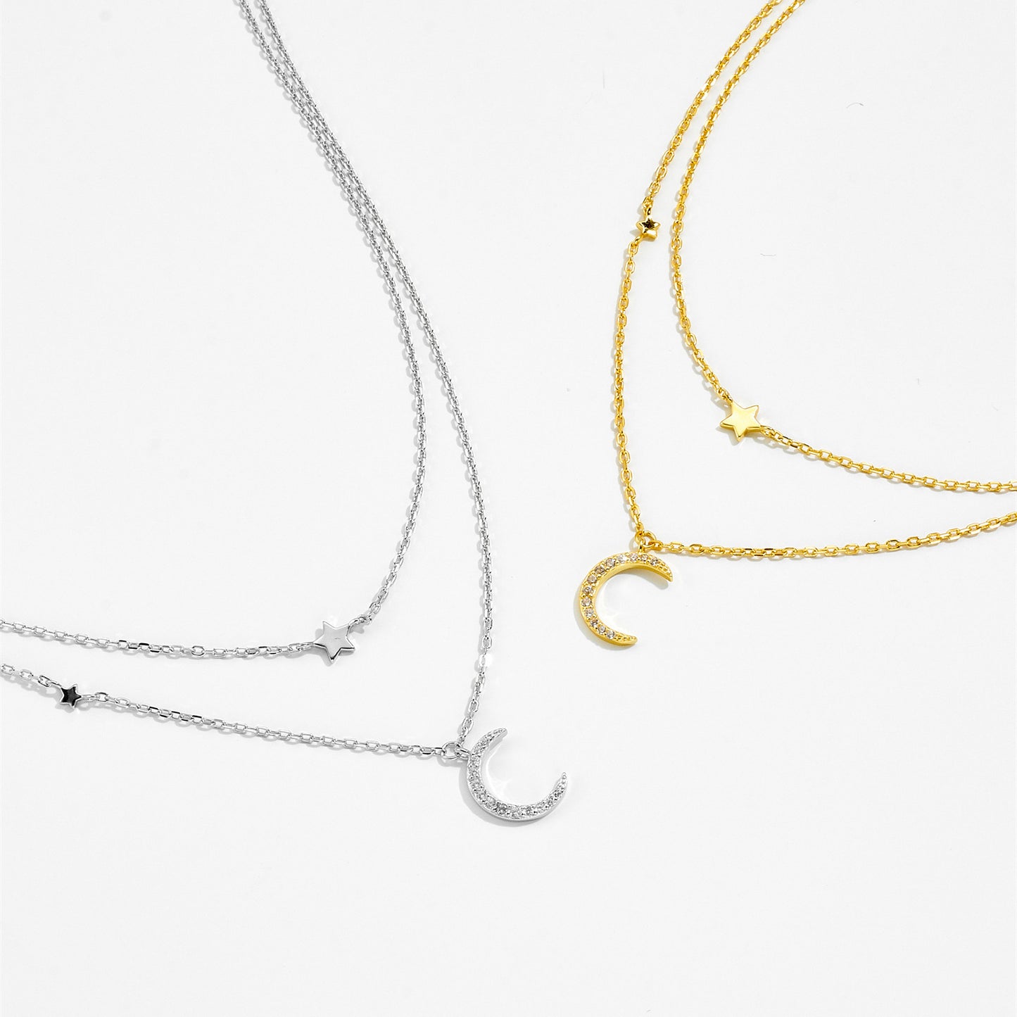 S925 Silver Crescent Moon Necklace Layered Necklace - The Number 1 Things