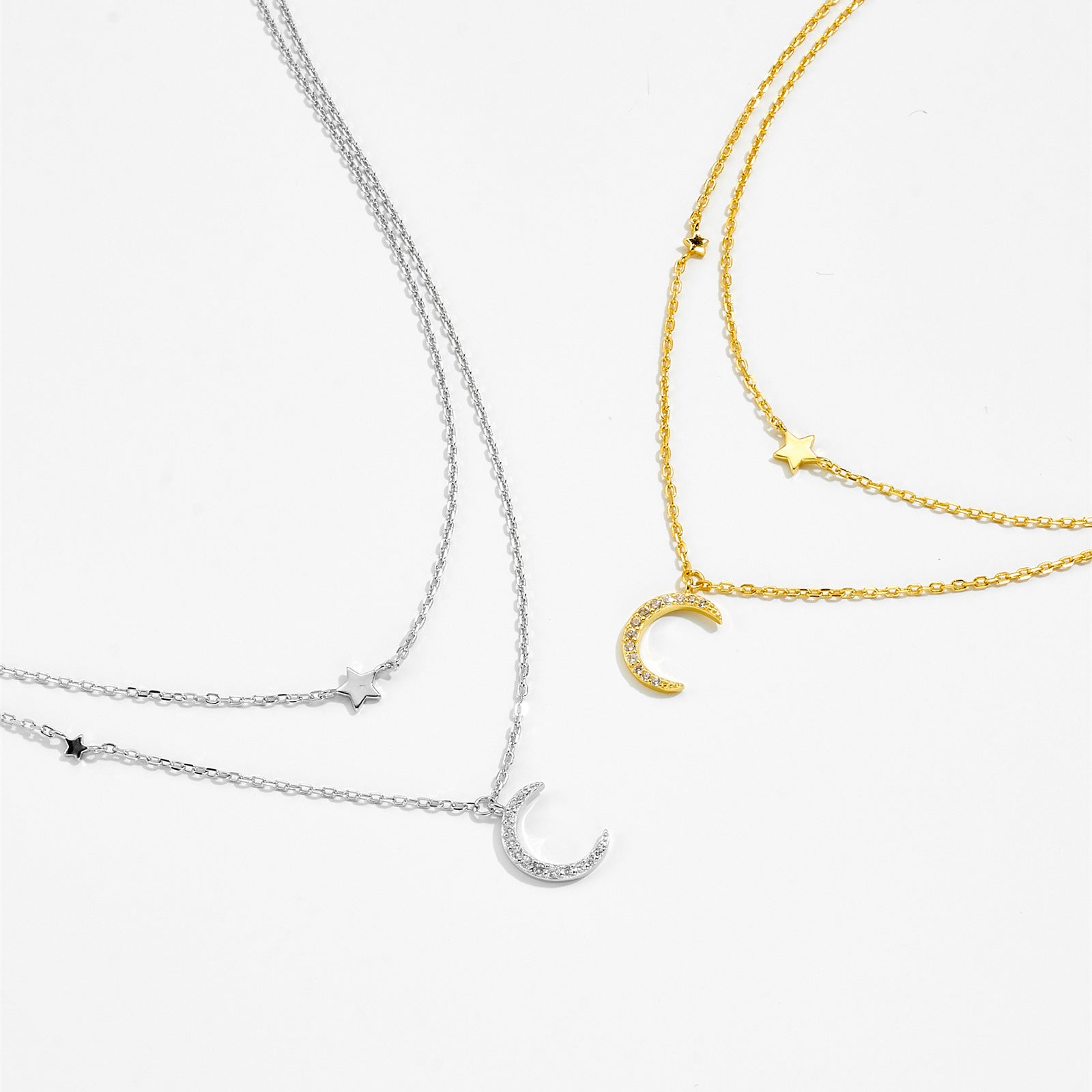 S925 Silver Crescent Moon Necklace Layered Necklace - The Number 1 Things