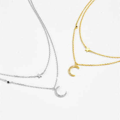 S925 Silver Crescent Moon Necklace Layered Necklace - The Number 1 Things