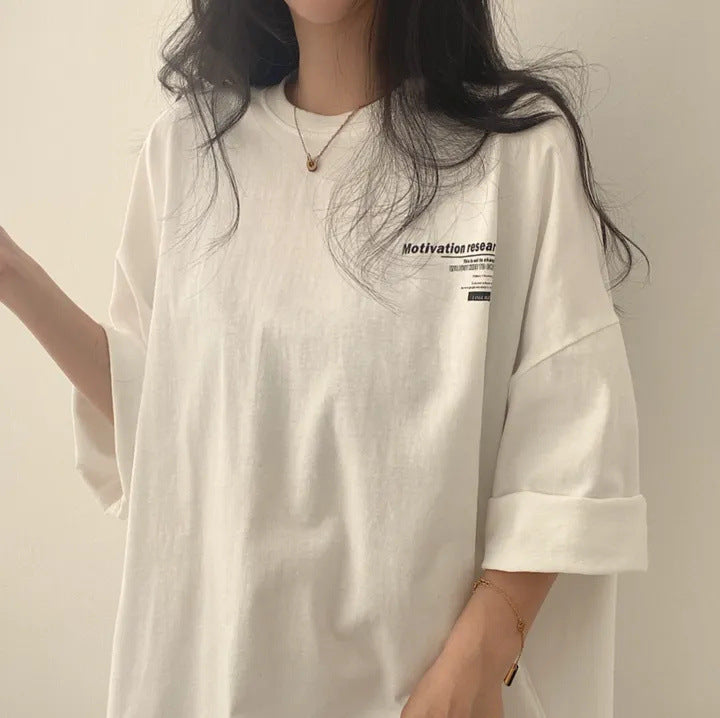 Loose Cotton Short Sleeve T-shirt Women's Mid-length - The Number 1 Things