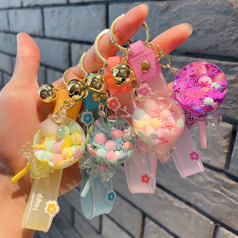 Decorative Pendant Cute Lollipop Bubble Beads Oil Quicksand Drift Bottle Keychain - The Number 1 Things