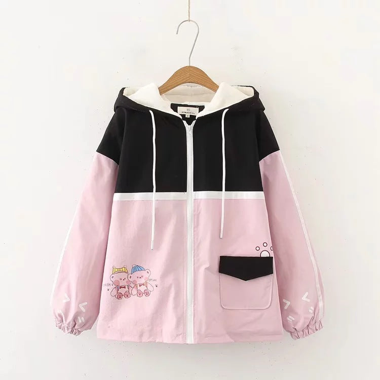 Bear colorblock hooded cotton coat