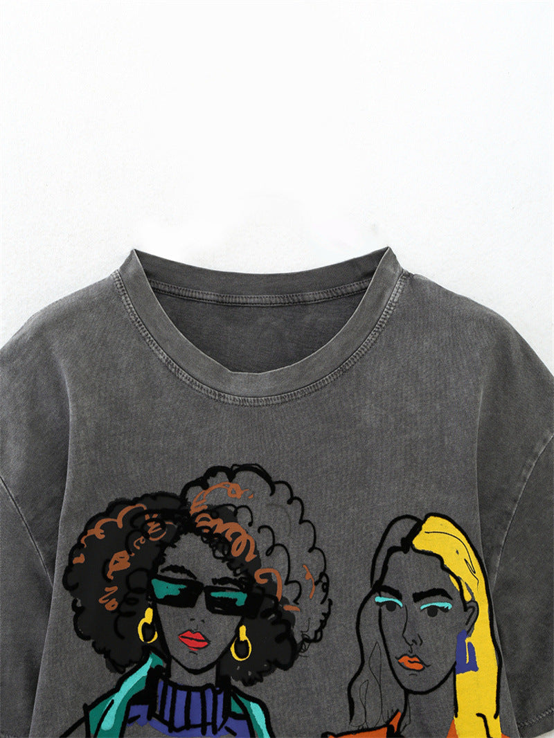 All-matching Fashion Girl Printed Pattern Round Neck Short Sleeve - The Number 1 Things