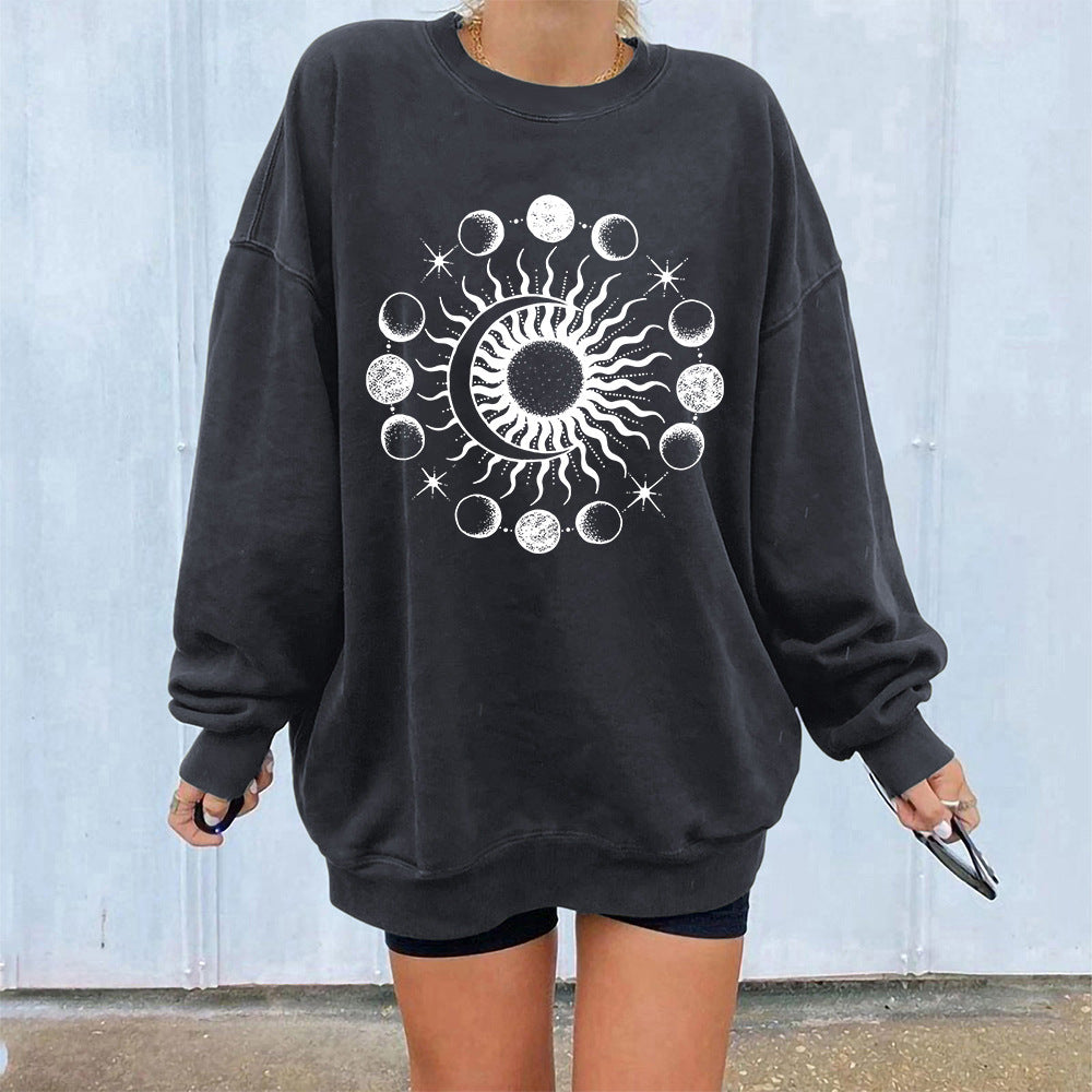 Starry Sky Sun And Moon Printing European And American Mysterious Third Eye Drop-shoulder Long-sleeve Sweater - The Number 1 Things