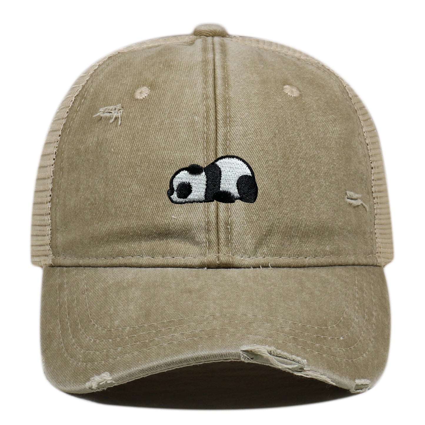 Water Washed Hole Panda Embroidered Baseball Cap
