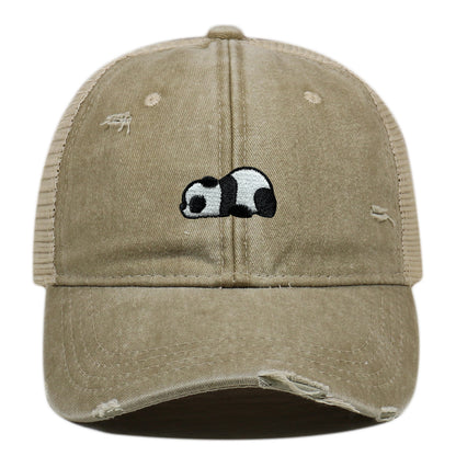 Water Washed Hole Panda Embroidered Baseball Cap