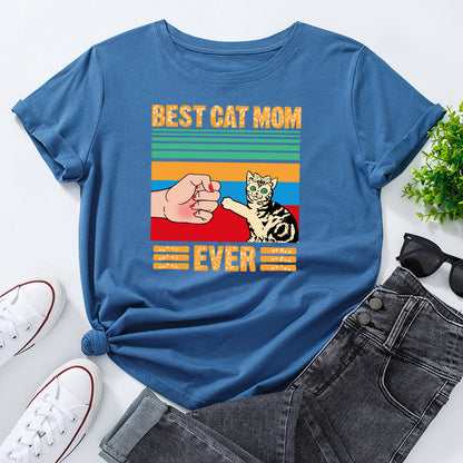 European And American Women's Clothing Creative Kitten Print Loose Round Neck Short Sleeve - The Number 1 Things