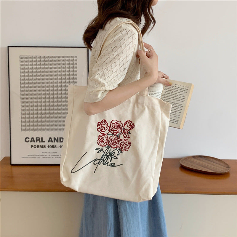Korean Embroidered Rose Vintage Canvas Bag - The Number 1 Things