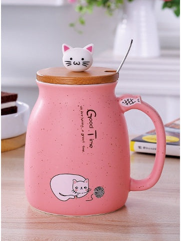 450ml Cartoon Ceramics Cat Mug With Lid and Spoon Coffee Milk Tea Mugs Breakfast Cup Drinkware Novelty Gifts - The Number 1 Things