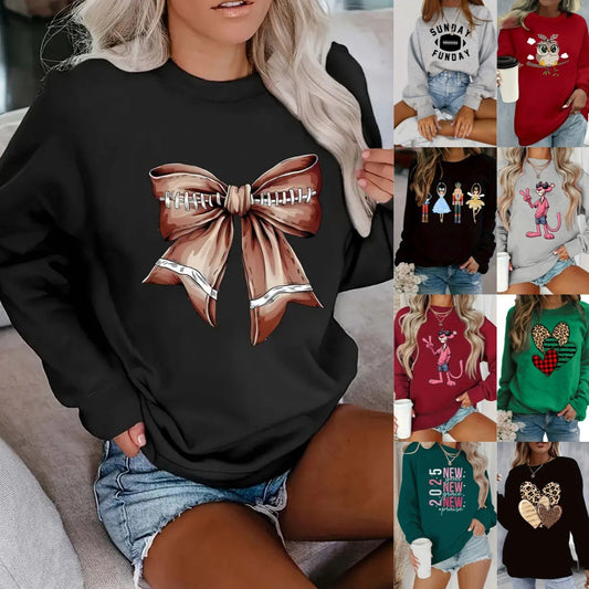 Women's Printed Long Sleeve Crew Neck Sweater - The Number 1 Things