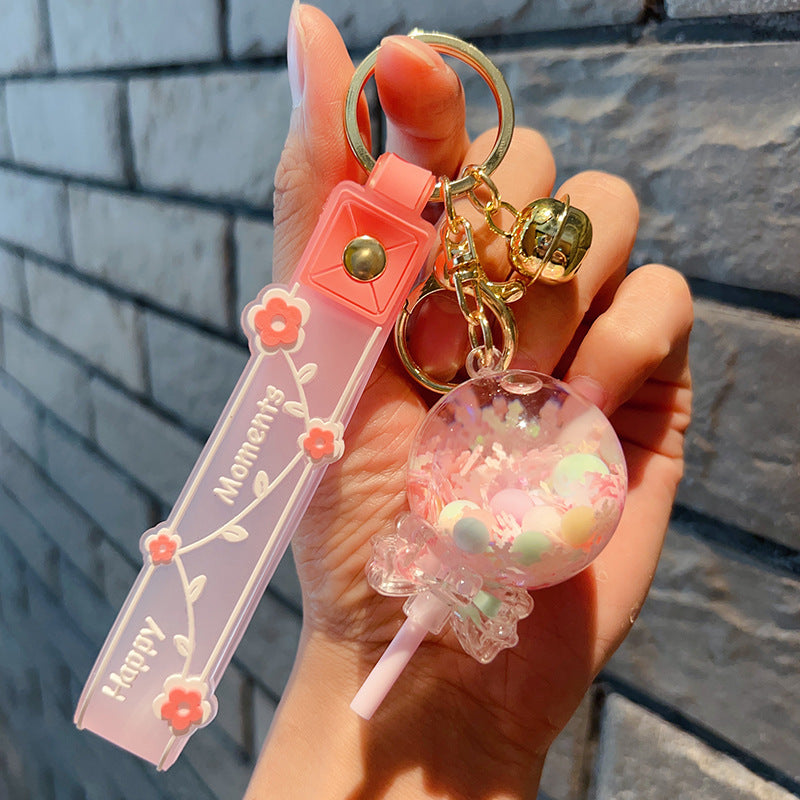 Decorative Pendant Cute Lollipop Bubble Beads Oil Quicksand Drift Bottle Keychain - The Number 1 Things