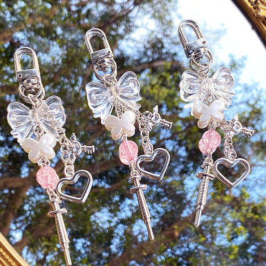 Y2K Sweet Transparent Bow Bead Phone Chain Keychain Pendant - The Number 1 Things