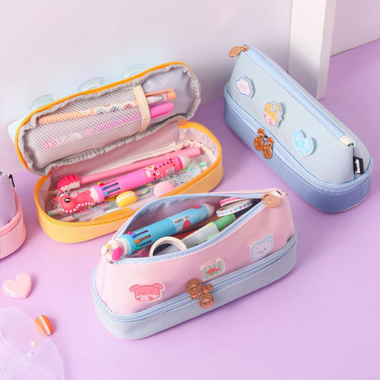 Canvas double-layer pencil case