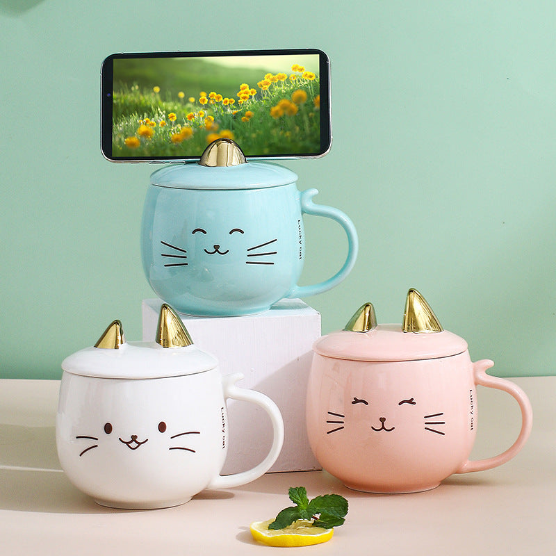 Cat Ceramic Phone Holder Mug With Cover And Spoon - The Number 1 Things