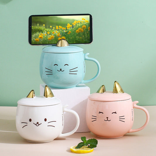 Cat Ceramic Phone Holder Mug With Cover And Spoon - The Number 1 Things