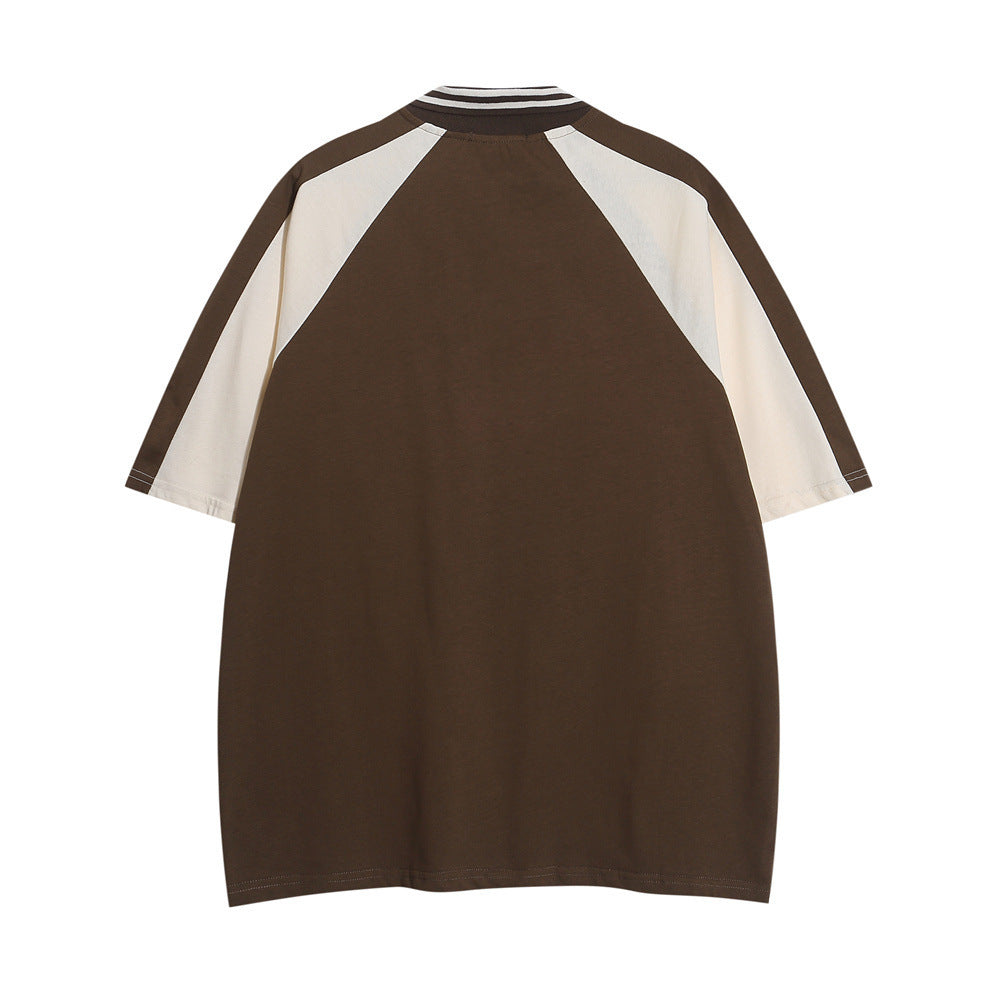 Fashion Men's Color Matching Raglan Short Sleeve Top