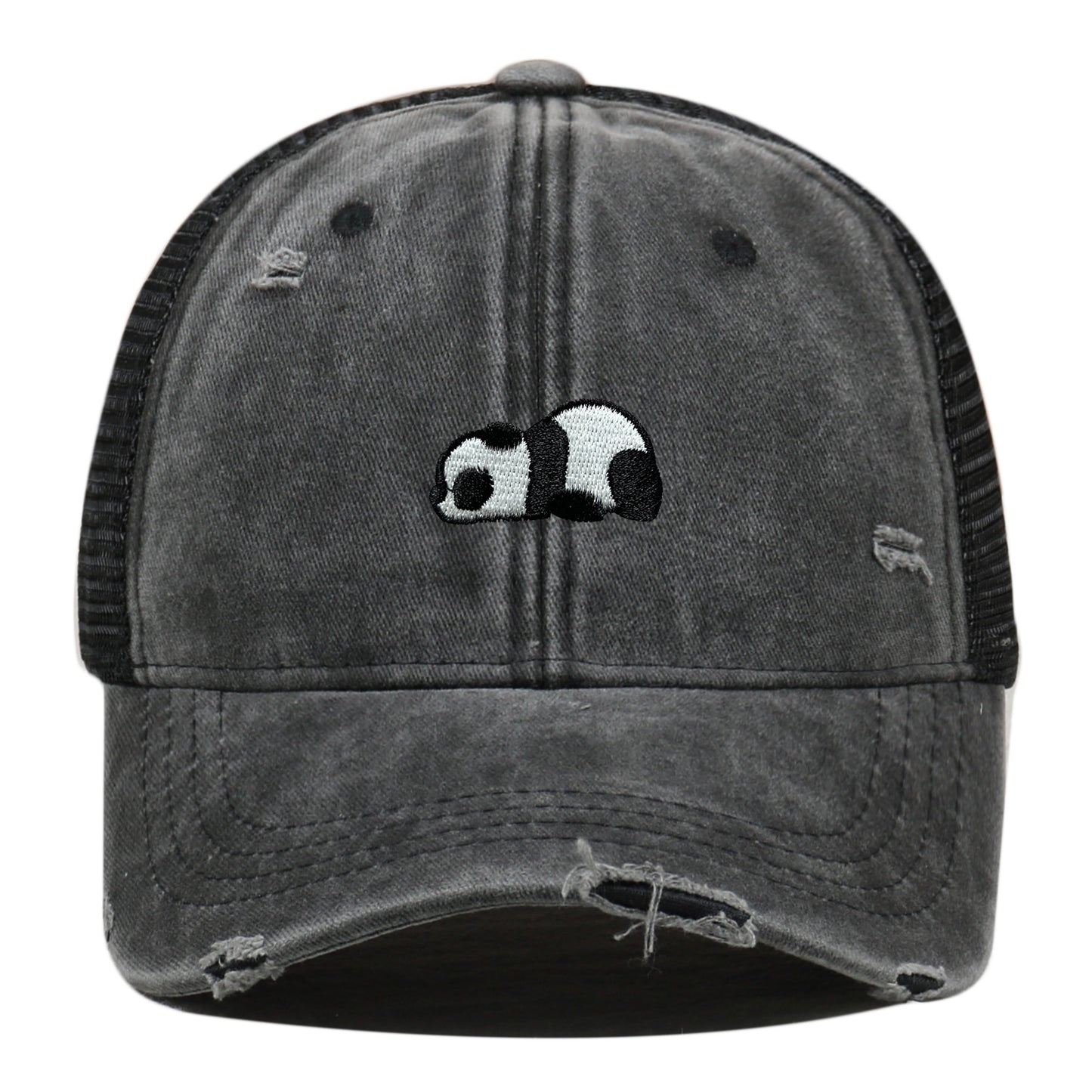 Water Washed Hole Panda Embroidered Baseball Cap