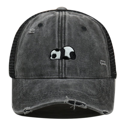 Water Washed Hole Panda Embroidered Baseball Cap