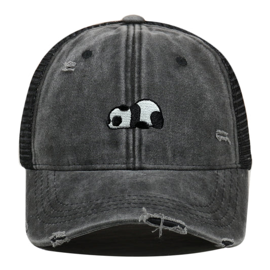 Water Washed Hole Panda Embroidered Baseball Cap