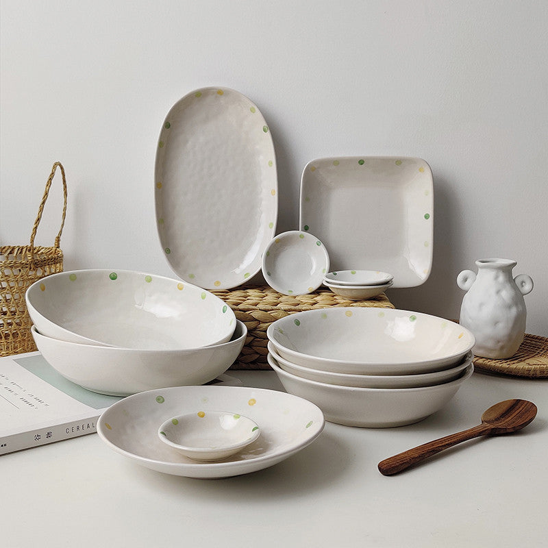 Dot Ceramic Plate Set Small Breakfast Plate Dessert Plate Flavor Plate Oval Plate - The Number 1 Things