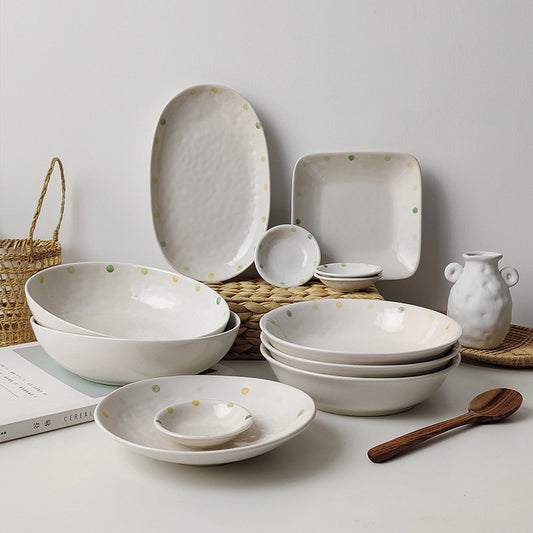 Dot Ceramic Plate Set Small Breakfast Plate Dessert Plate Flavor Plate Oval Plate - The Number 1 Things