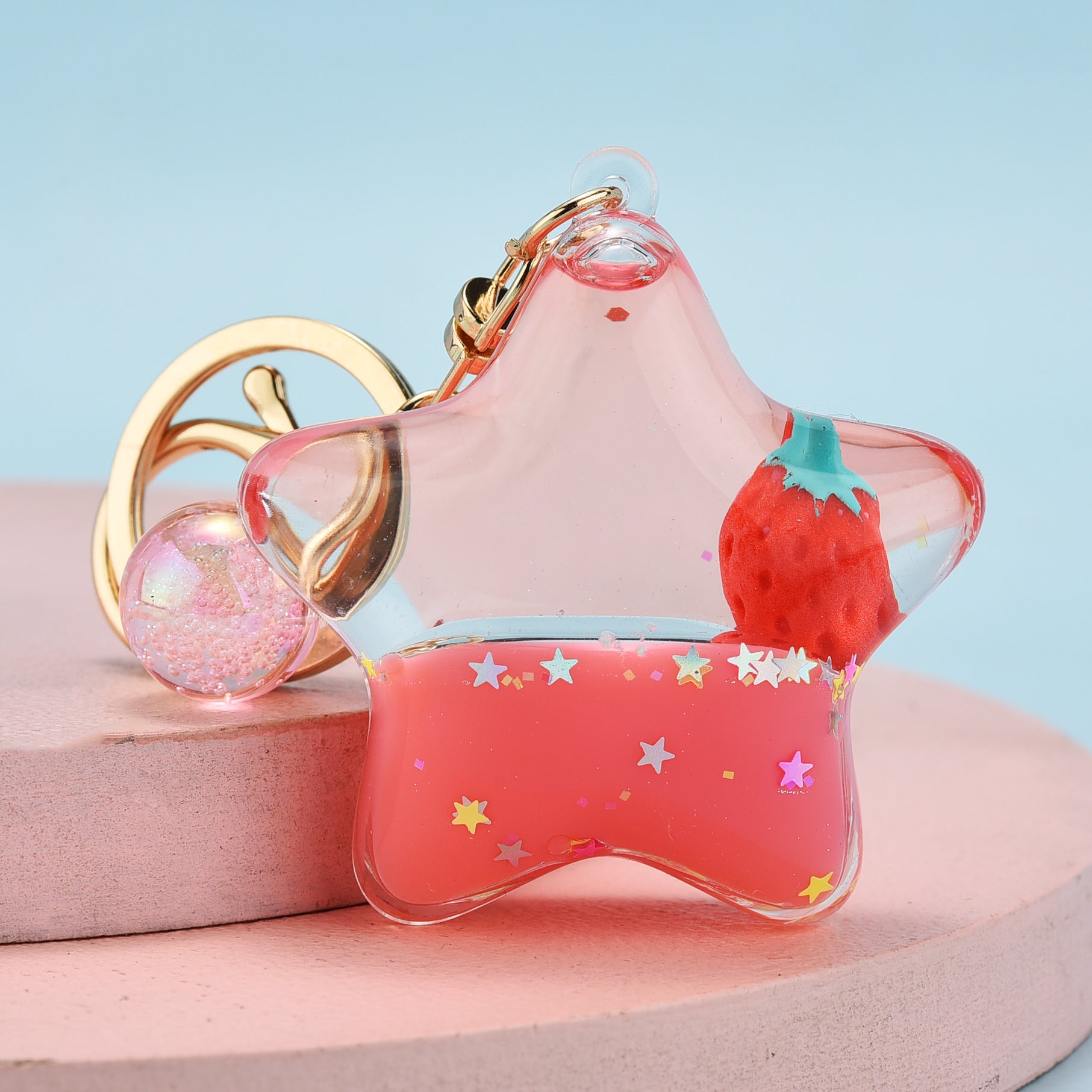 Quicksand Oil Five-pointed Star Strawberry Key Chain Floating Acrylic - The Number 1 Things