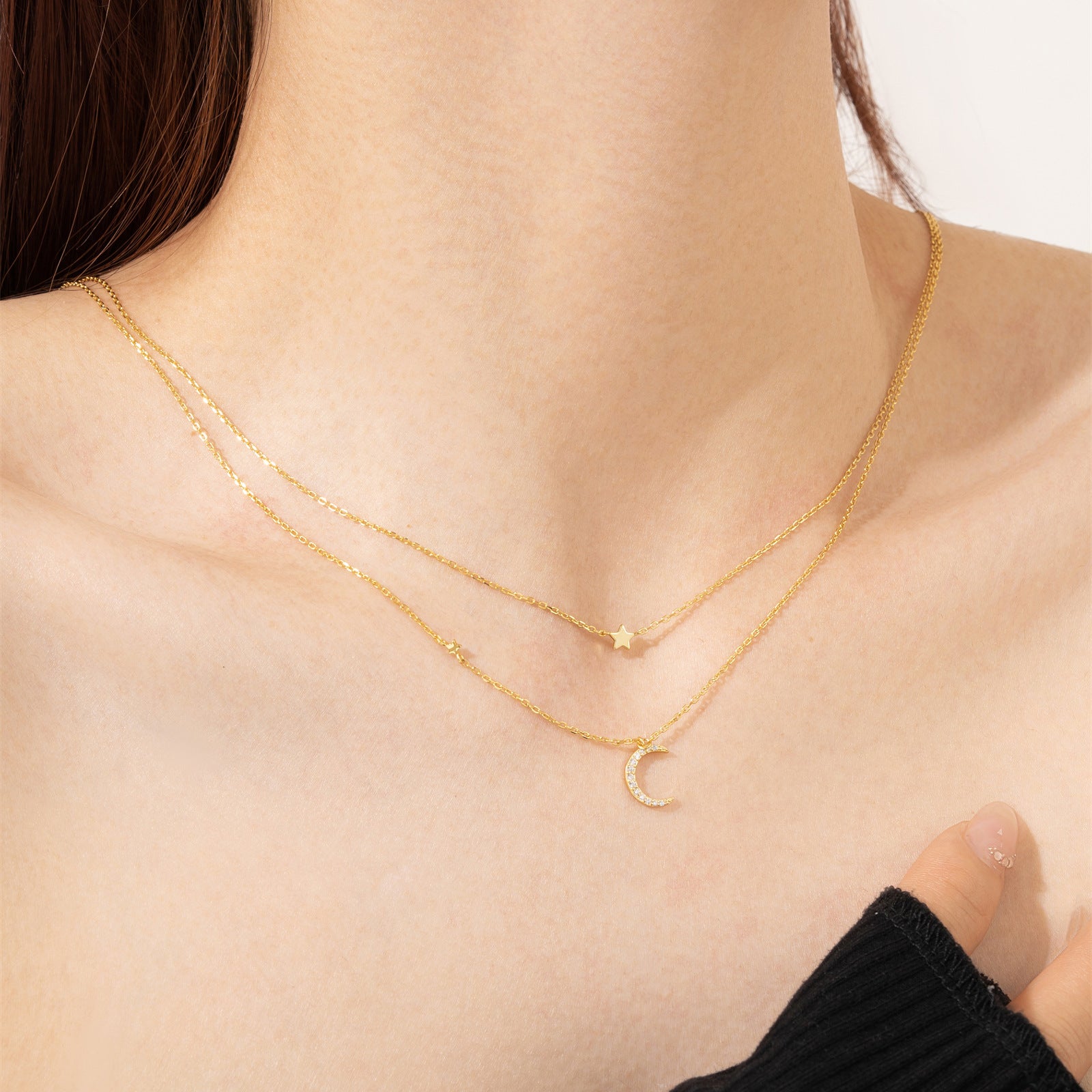 S925 Silver Crescent Moon Necklace Layered Necklace - The Number 1 Things