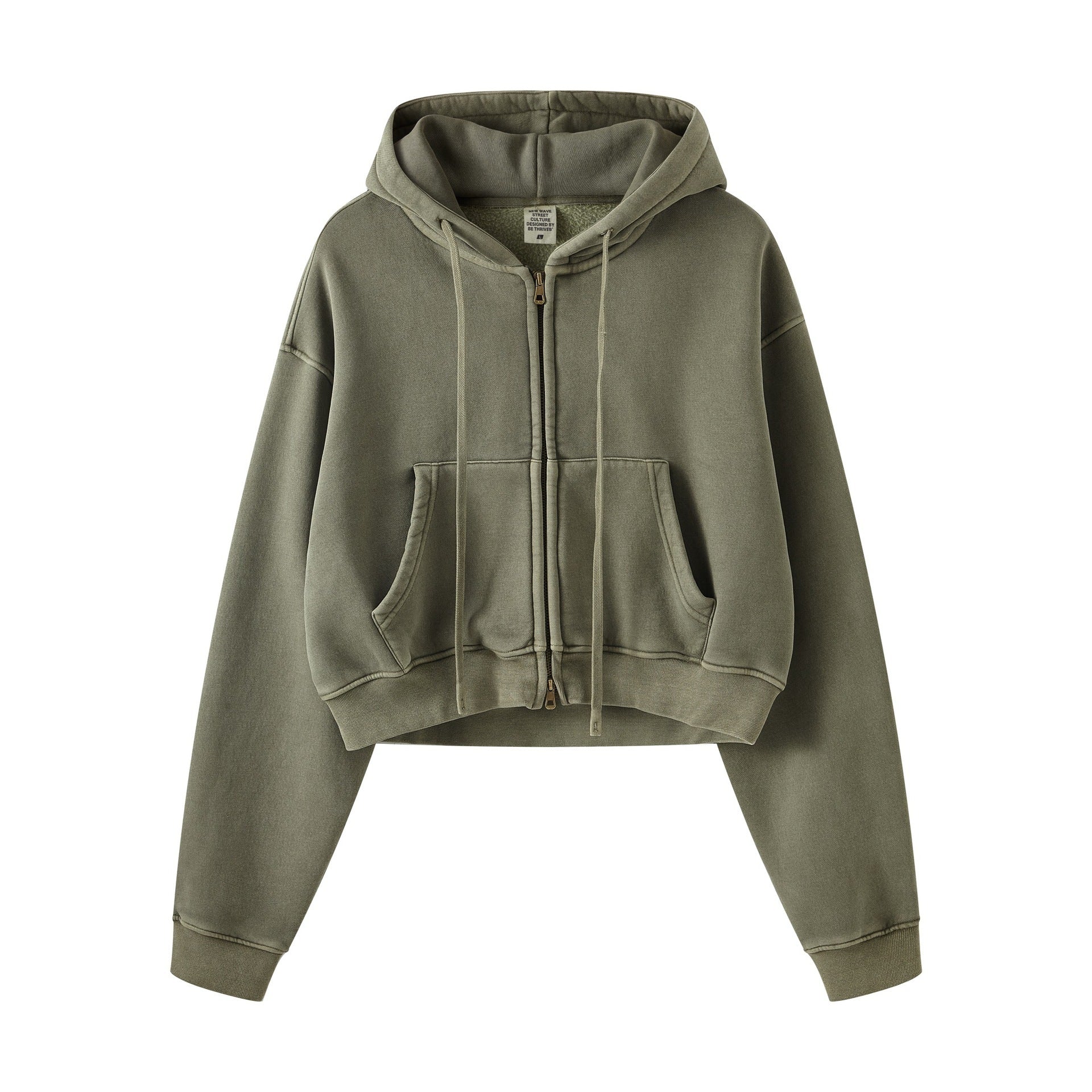 Retro Washed Color Contrast Short Hooded Zip Cardigan Sweater - The Number 1 Things