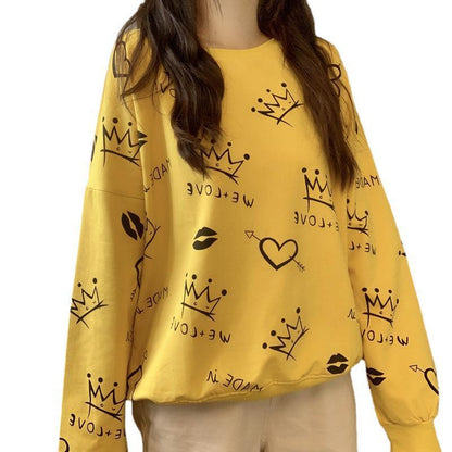 Front And Back Graffiti Printed Long-sleeved Sweater Women - The Number 1 Things