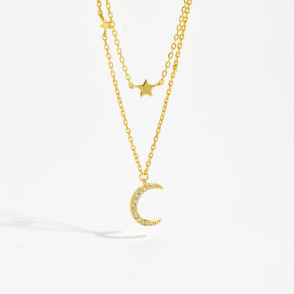 S925 Silver Crescent Moon Necklace Layered Necklace - The Number 1 Things