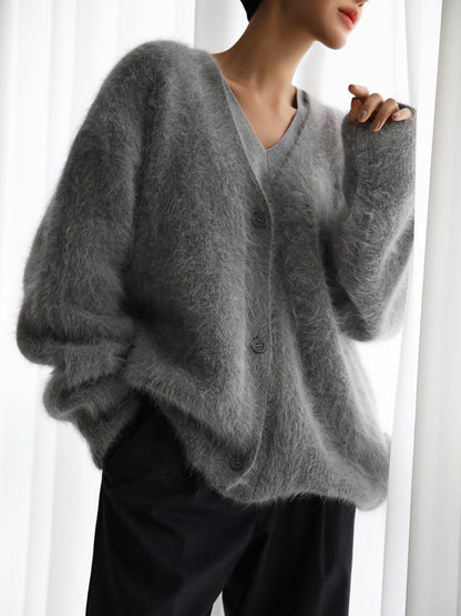 Loose V-Neck Button Cardigan Soft Fur Sweater For Women - The Number 1 Things