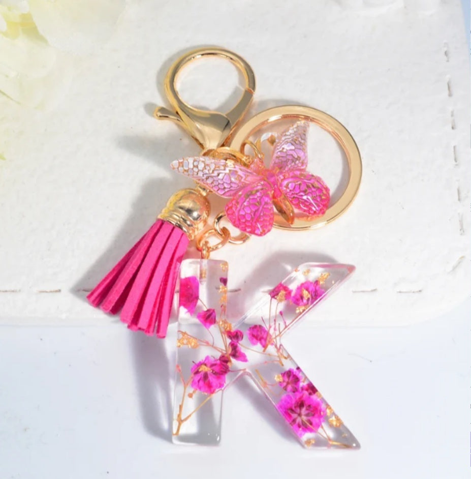 Rose Red Dried Flower Letter Tassel Butterfly Keychain - The Number 1 Things