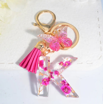 Rose Red Dried Flower Letter Tassel Butterfly Keychain - The Number 1 Things