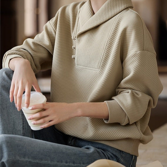 Elegant National Style Buckle Temperament Lapel Sweater Women - The Number 1 Things