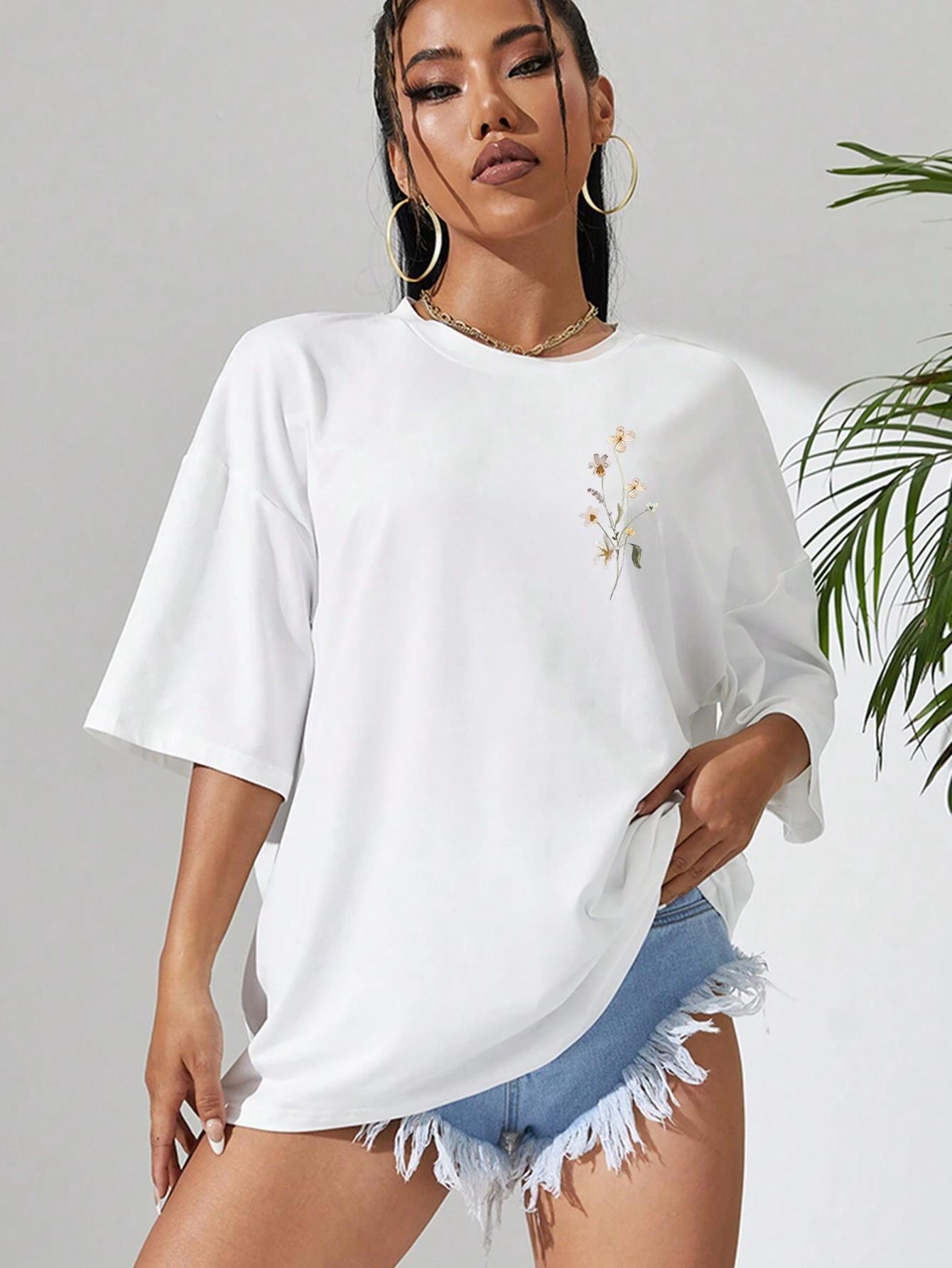 Beautiful Flower Clusters Print Cotton Women T-shirts Casual - The Number 1 Things