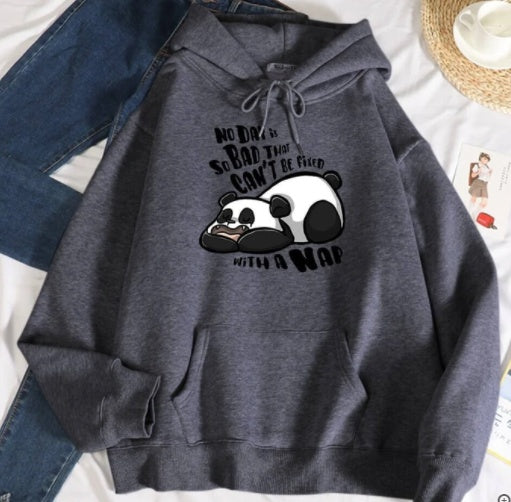 Hooded Plus Fleece Panda Sweater Women's Casual Loose Top