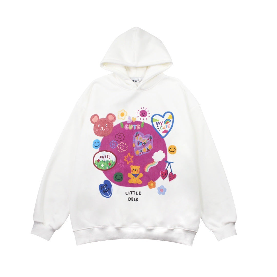 Cartoon Bear Rainbow Print Fleece Sweater