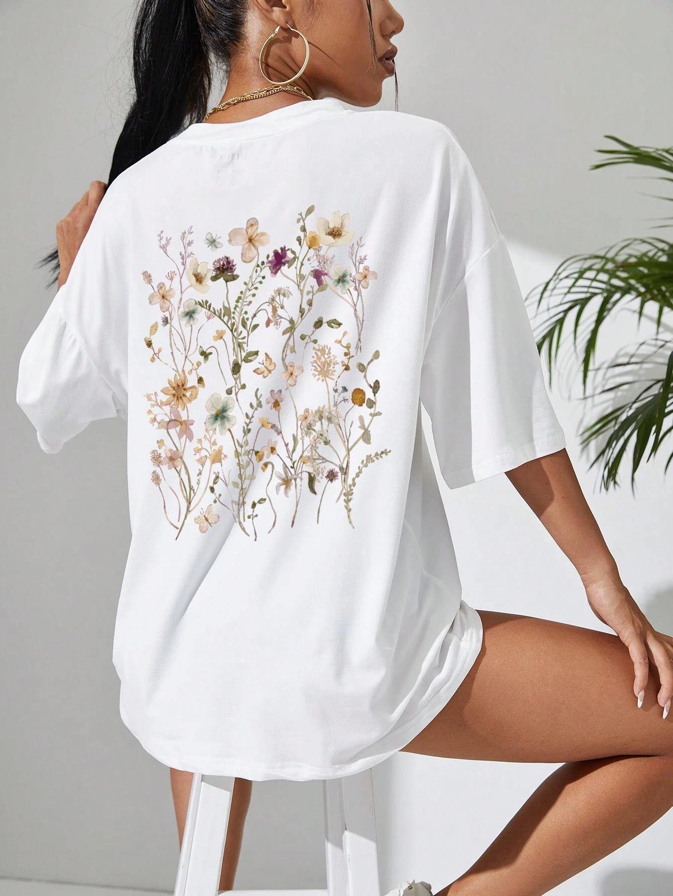 Beautiful Flower Clusters Print Cotton Women T-shirts Casual - The Number 1 Things