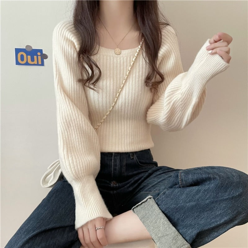 Western Style Low Collar Long Sleeves Top Slim-fit Sweater - The Number 1 Things