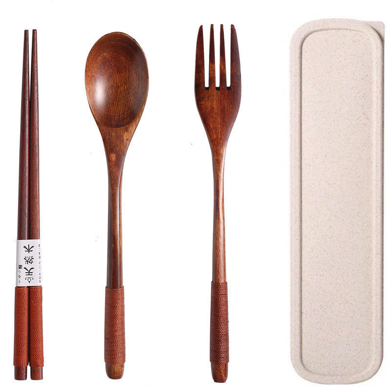Cutlery 3PCS Fork Chopsticks Spoon Set Portable Tableware Chinese Wooden Utensils Sets Dinner Sets Long Handle Utensils With Fork Spoon Chopsticks - The Number 1 Things