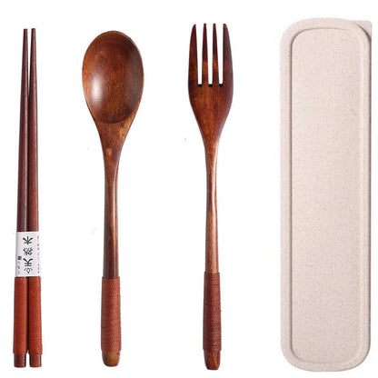 Cutlery 3PCS Fork Chopsticks Spoon Set Portable Tableware Chinese Wooden Utensils Sets Dinner Sets Long Handle Utensils With Fork Spoon Chopsticks - The Number 1 Things