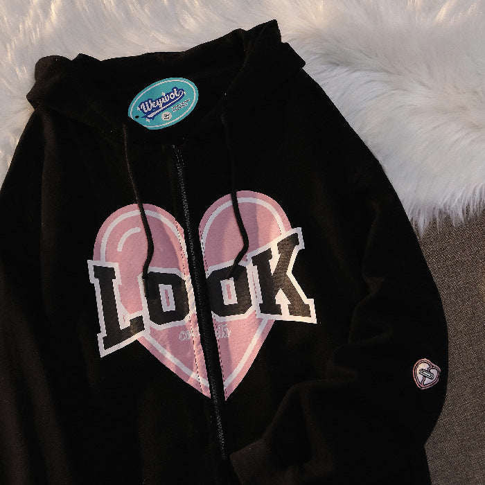 Polyester Fiber Hooded Sweater Students Korean Style Loose Design Couple Coat - The Number 1 Things