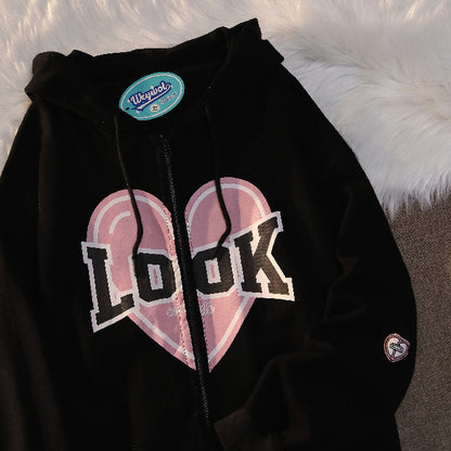 Polyester Fiber Hooded Sweater Students Korean Style Loose Design Couple Coat - The Number 1 Things
