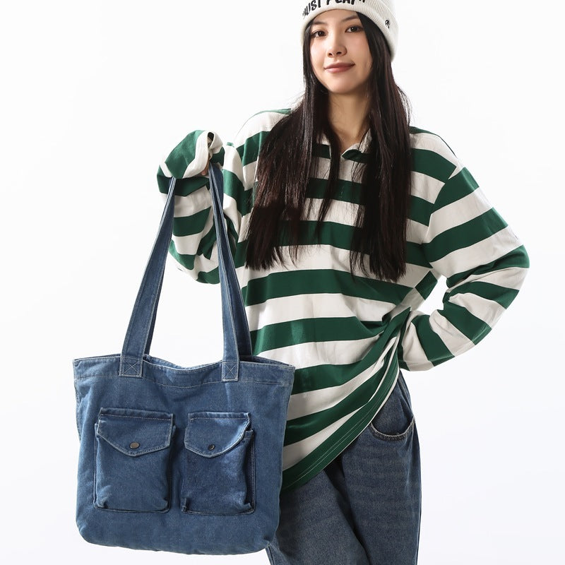 Retro Washed Denim Shoulder Underarm Bag - The Number 1 Things